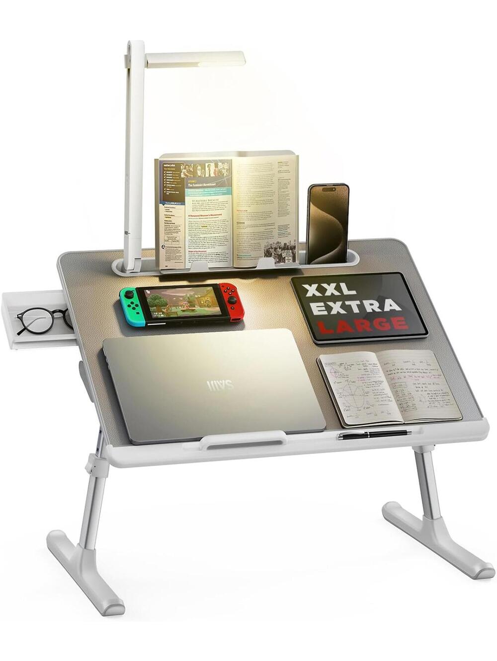 Laptop Bed Tray Desk with LED Desk Light, SAIJI Adjustable Laptop Stand for Bed